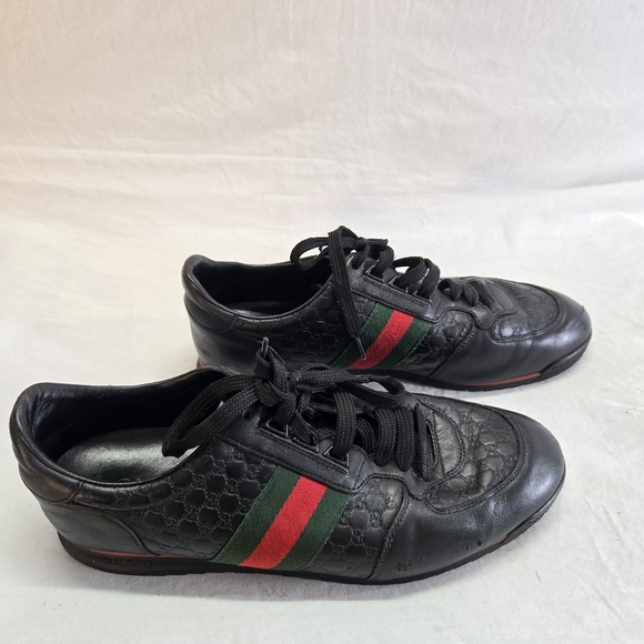 Gucci Men's Size 9 Black Monogram Sneakers Training Shoes Web Leather - Picture 1 of 12